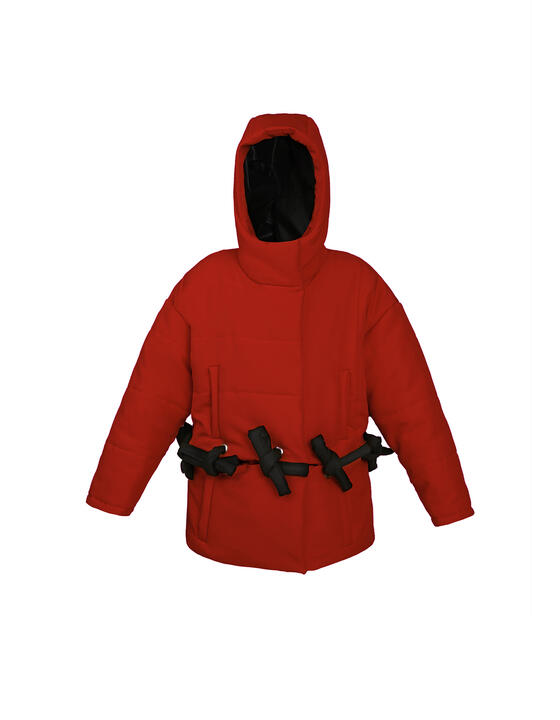 Red transformable puffer jacket 