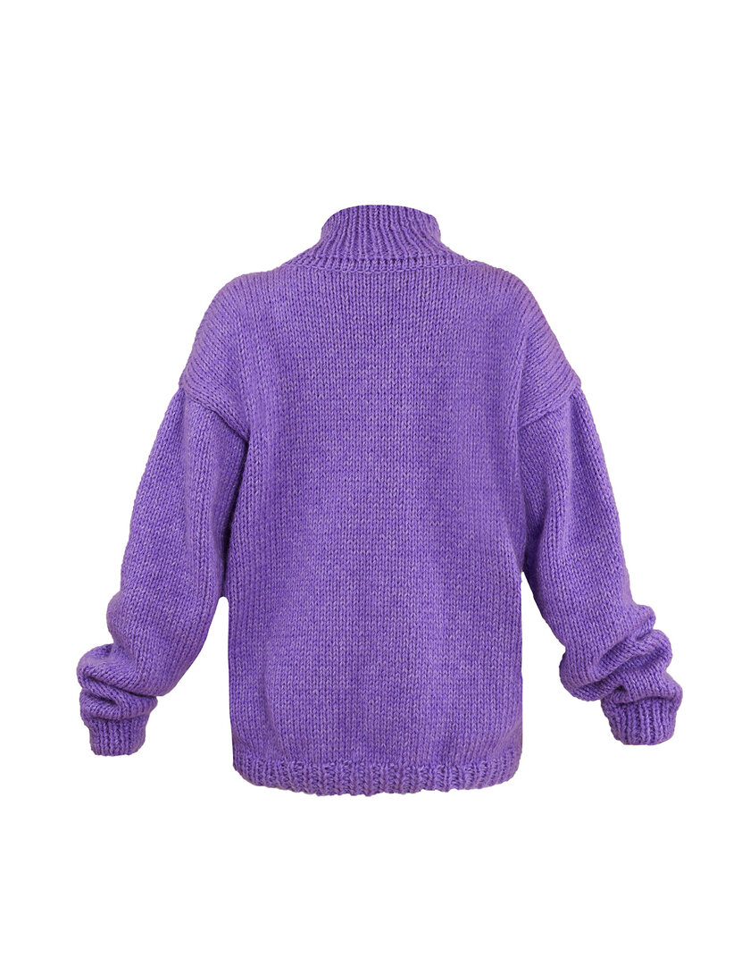 Hand-knit turtleneck purple sweater