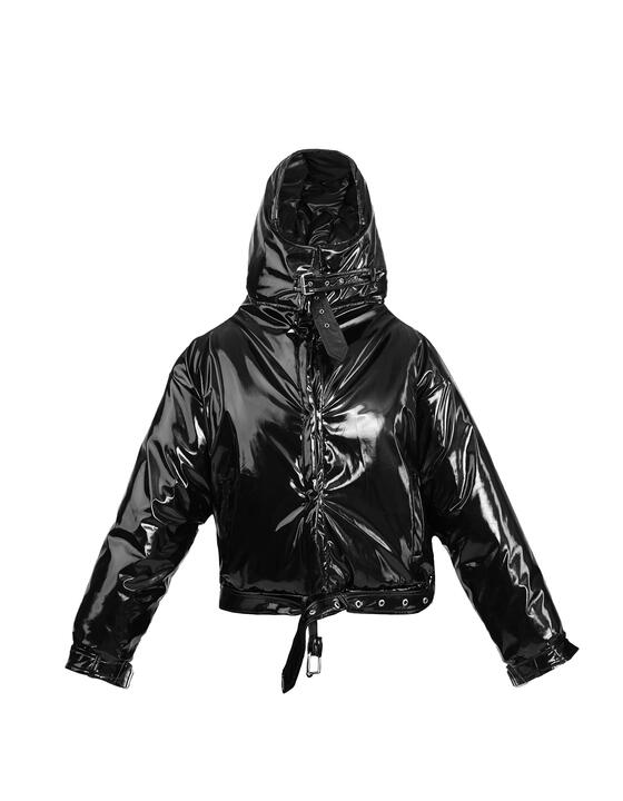 Varnished reversible black puffer jacket 