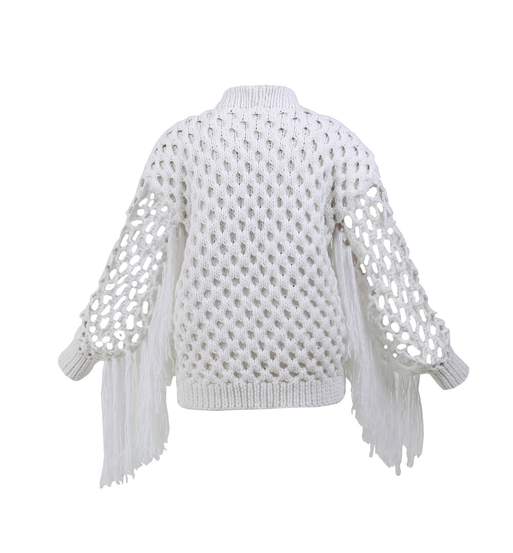 fishnet-sleeve knit sweater