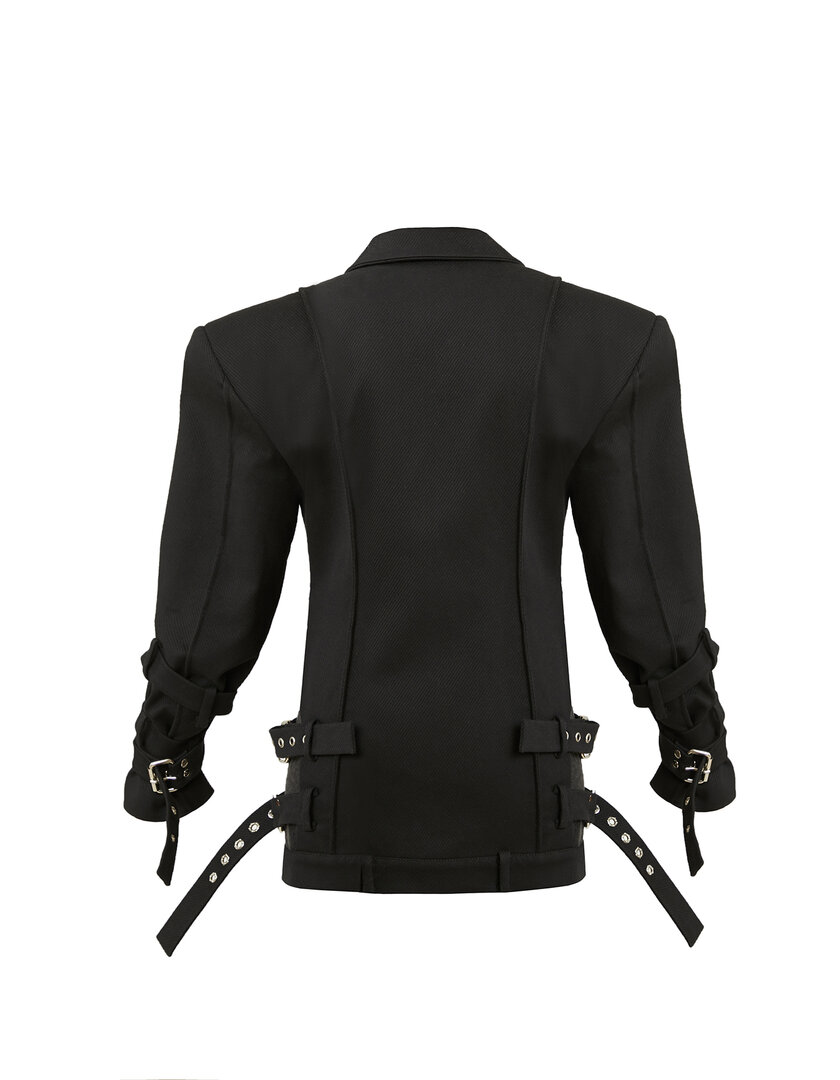 Black belt-sleeved blazer