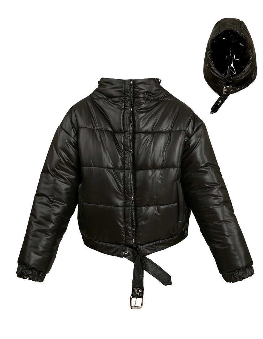 Varnished reversible black puffer jacket 
