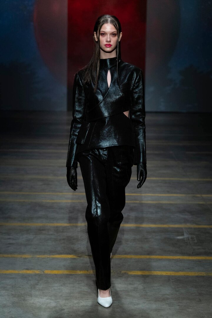 Shiny black cutout suit jacket