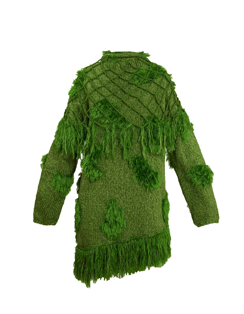 Green handmade knitted cardigan