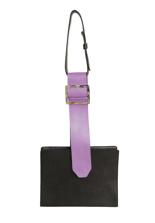 Leather bag with purple handle 