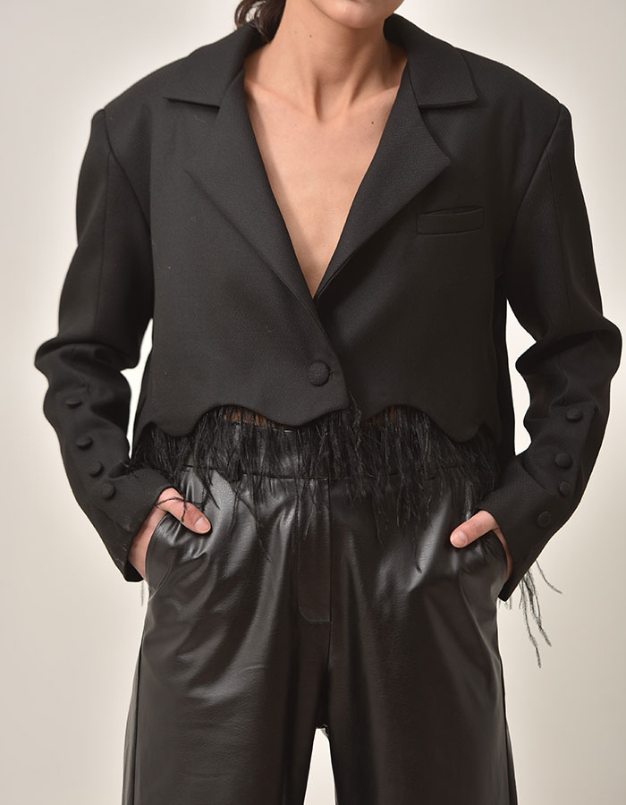 Cropped blazer with feather details (Made to order)