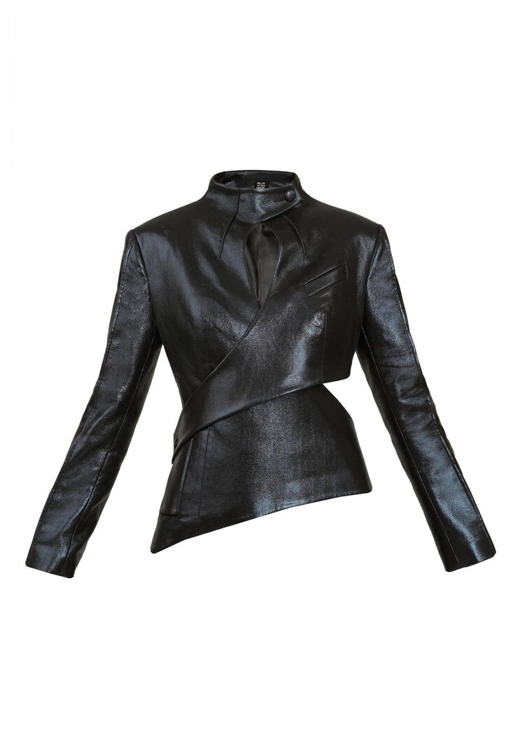 Shiny black cutout suit jacket